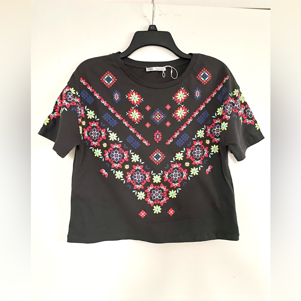Zara Printed Cotton Cropped Tee